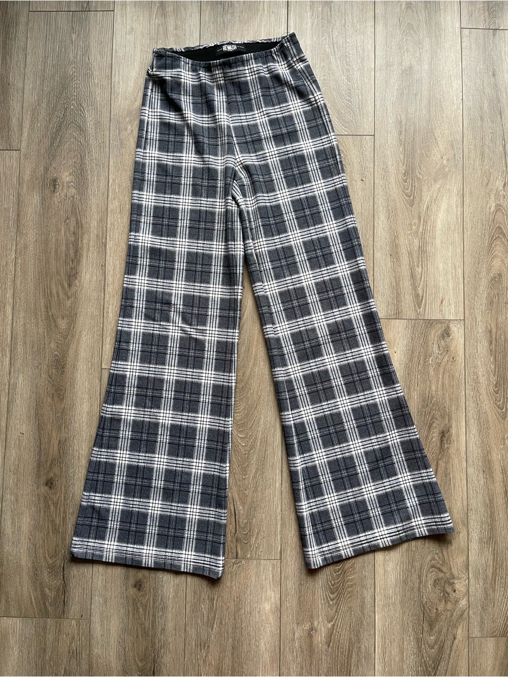Rewash Gray & White Plaid Wide-Leg Pants